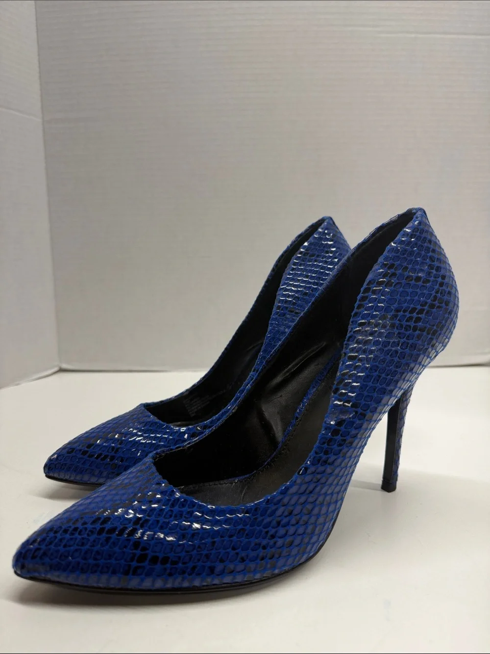 Steve Madden Galery Heels High Heel Shoes Faux Snake Skin Leather Blue Size 11